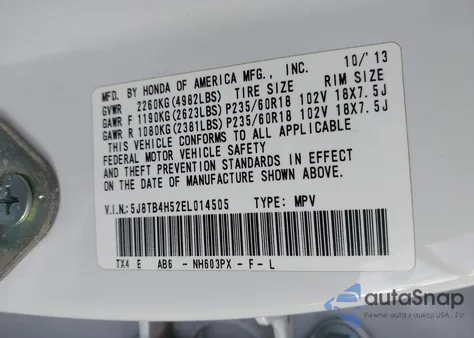 2014 Acura Rdx из США, поврежденный, VIN 5J8TB4H52EL014505